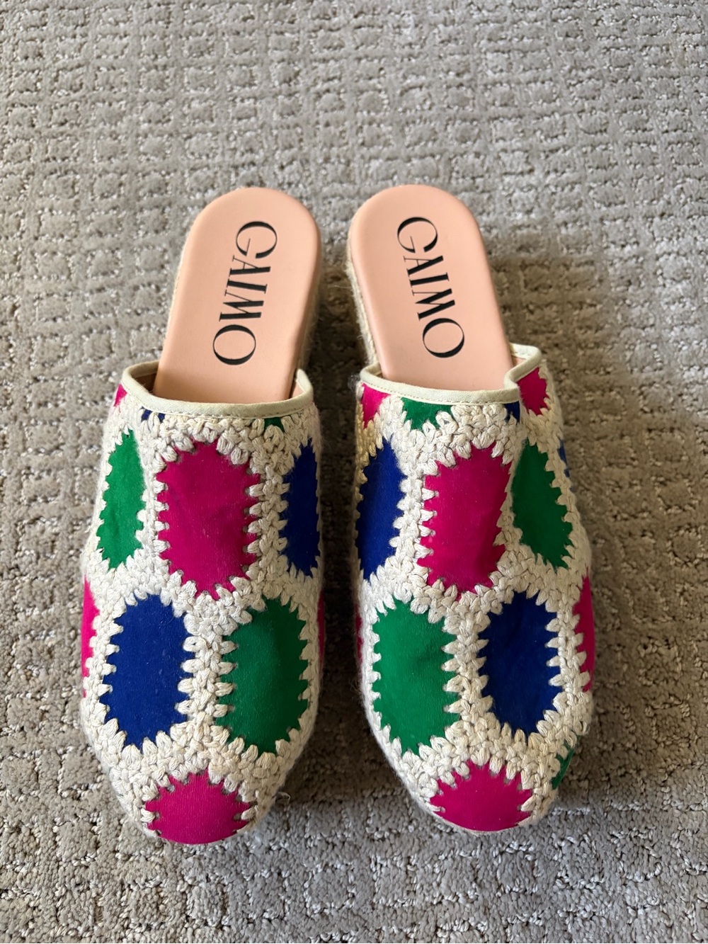 Gaimo. Made in Spain 🇪🇸 Women's Pink Green Blue Crochet Slip-On Mules